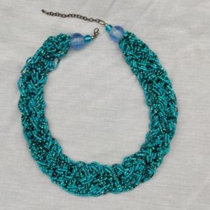 Chunky turquoise beaded braid collar necklace